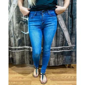 Medium Wash Juniors Stretch Wax Jeans