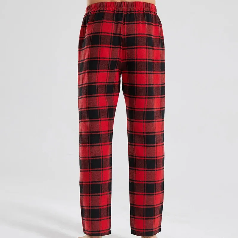 Men's Checked Red Tartan Soft Comfortable Elastic Waistband Pajama Pants - Checkered Sleepwear